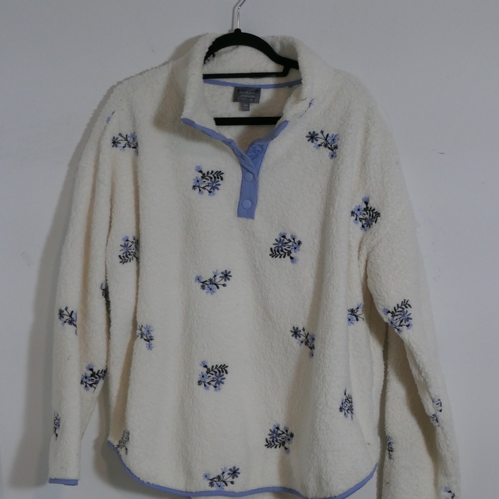 Berkley Jensen Womens Fleece Pullover XXL White Floral Cottagecore Grandmacore